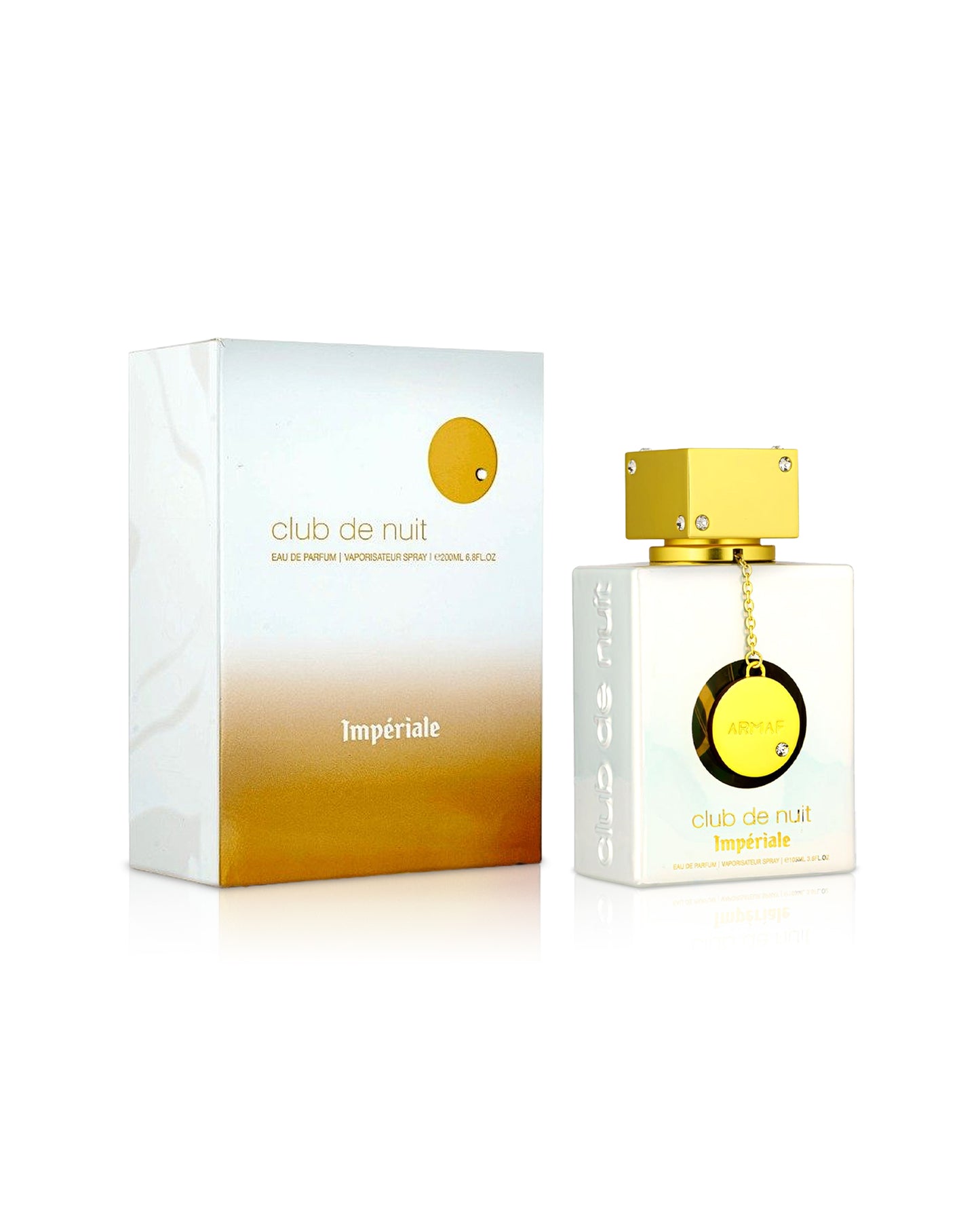 armaf club de nuit imperiale perfume bottle shows beside its box against white background