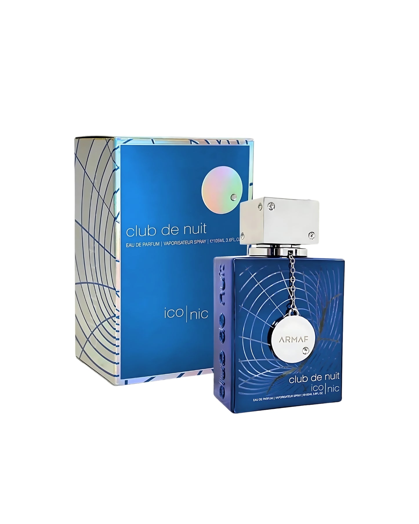 club de nuit blue iconic perfume bottle and box against white background