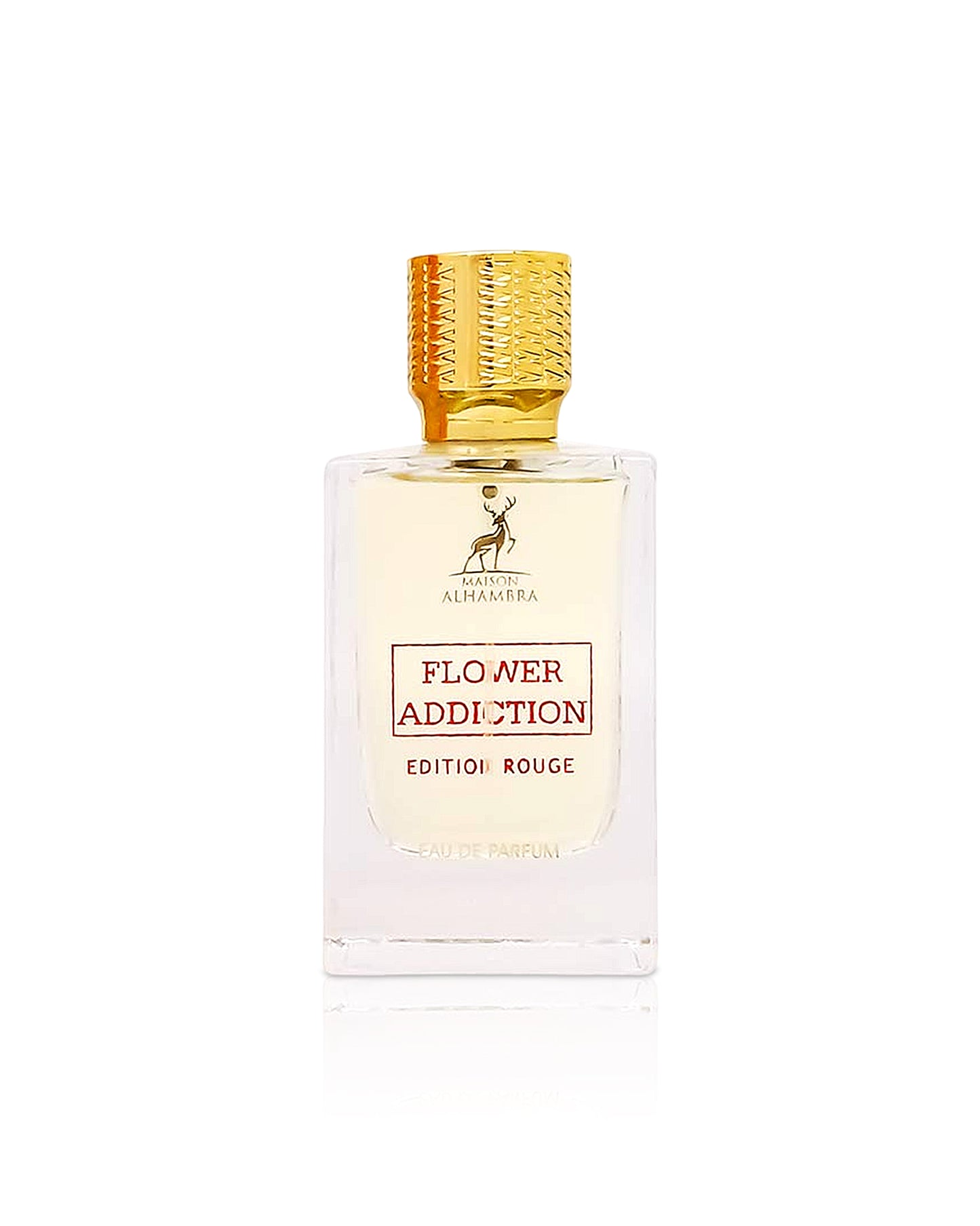 FLOWER ADDICTION EDITION ROUGE by maison alhambra perfume bottle shows against white background