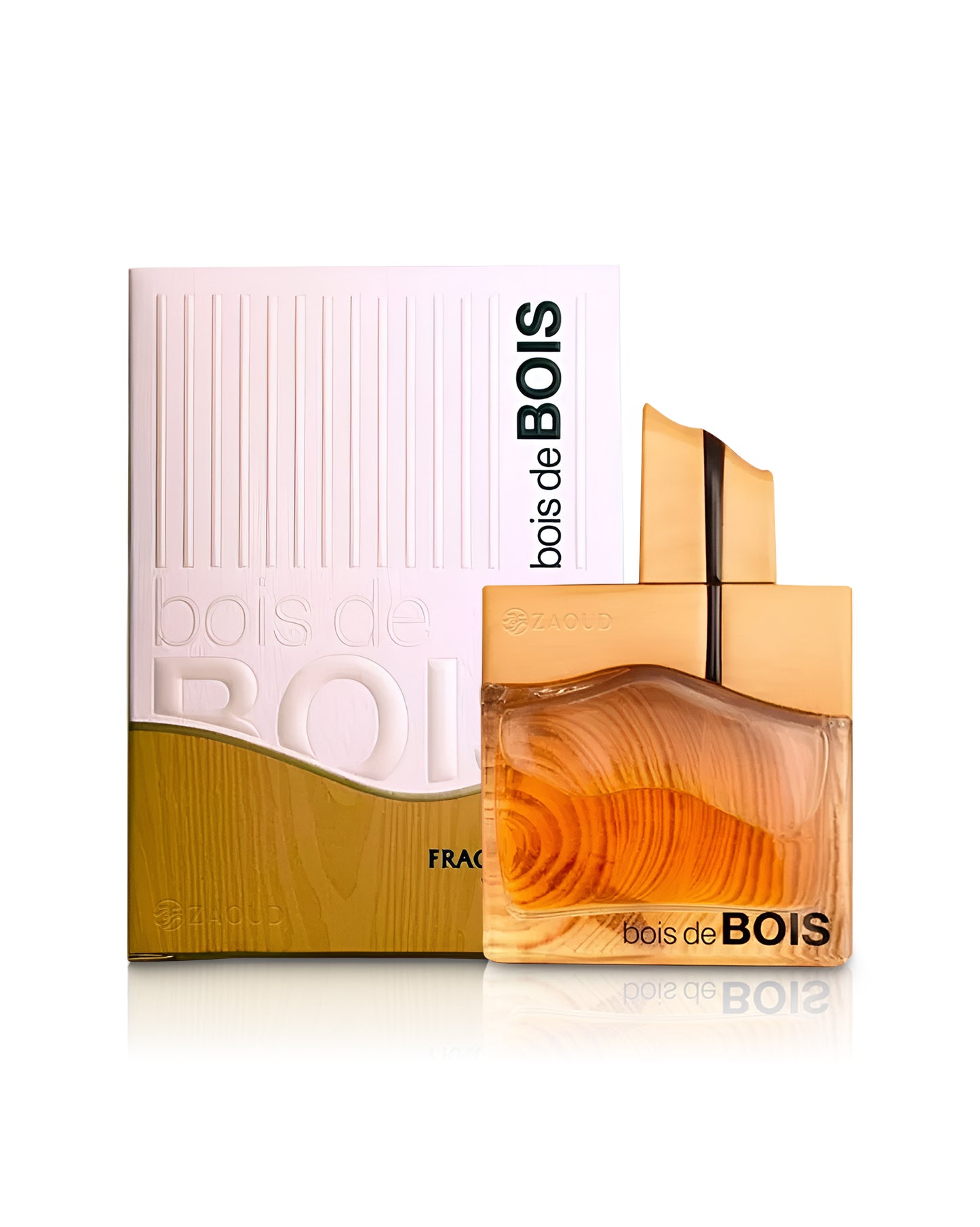fragrance world bois de bois perfume bottle shows beside its packaging against white background