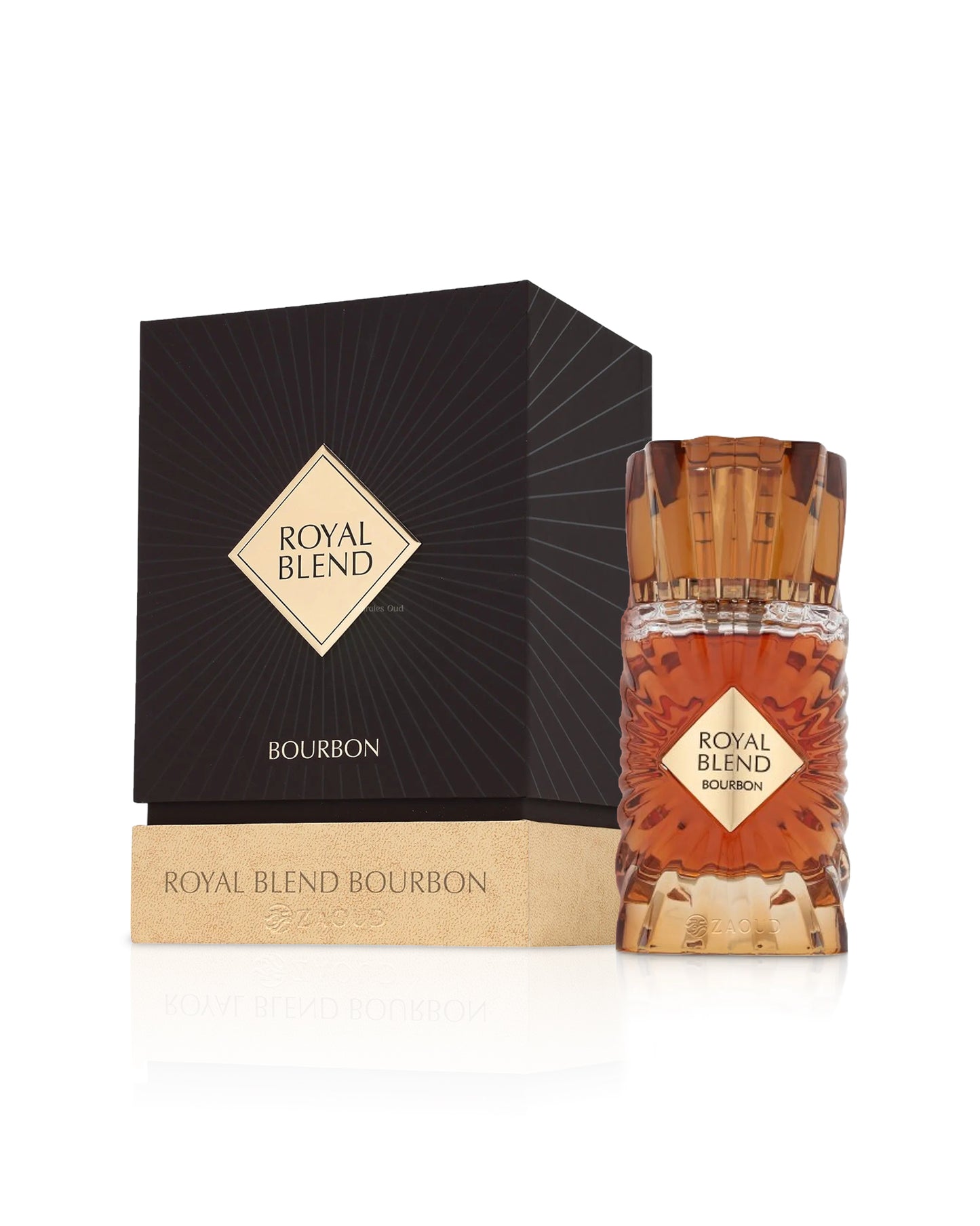 french avenue royal blend bourbon perfume bottle beside box shows against white background