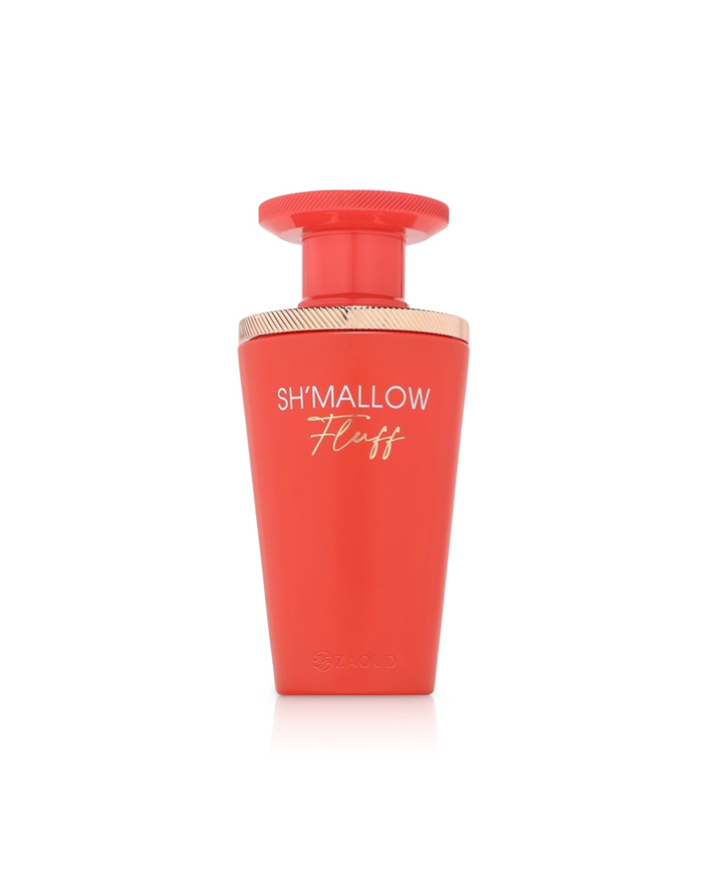 french avenue sh'mallow fluff Red perfume bottle labeled 'Shmallow Fluff' on a white background