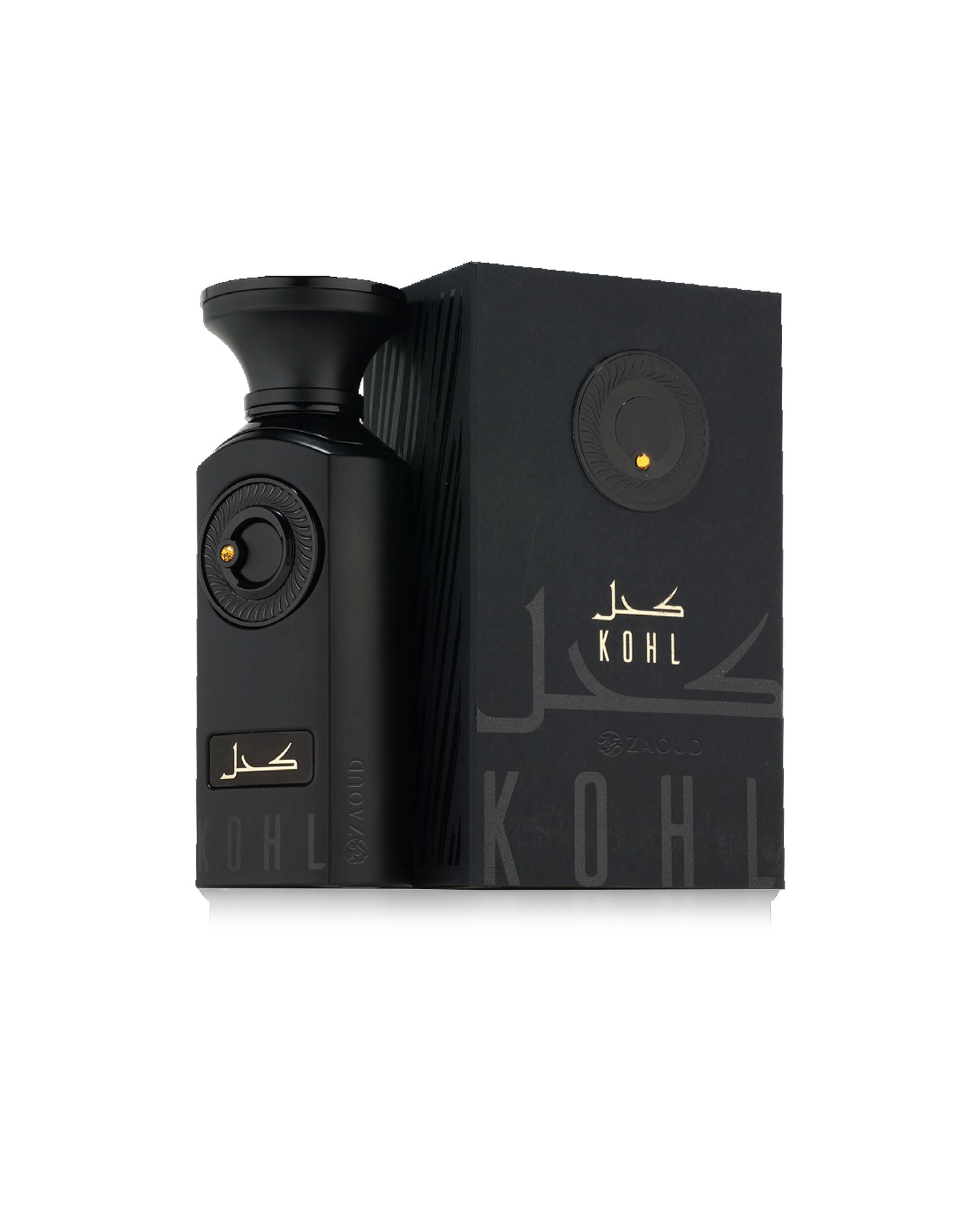 french avenue kohl perfume black bottle and packaging on a white background