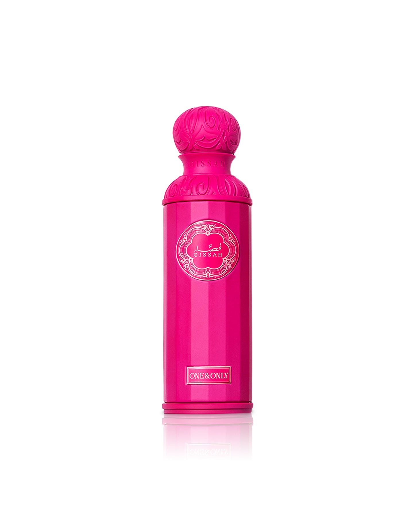 gissah one and only Pink perfume bottle with a decorative cap on a white background