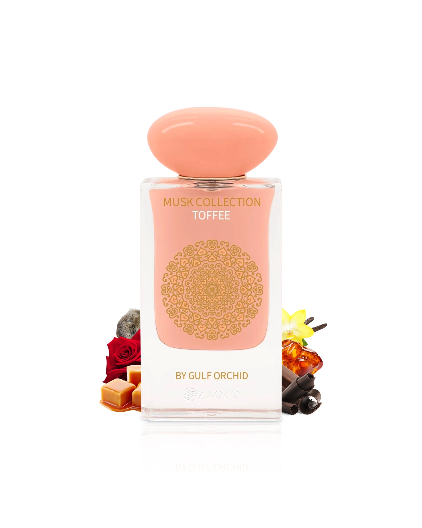 gulf orchid toffee Perfume bottle labeled 'Musk Collection Toffee' by Gulf Orchid on a white background