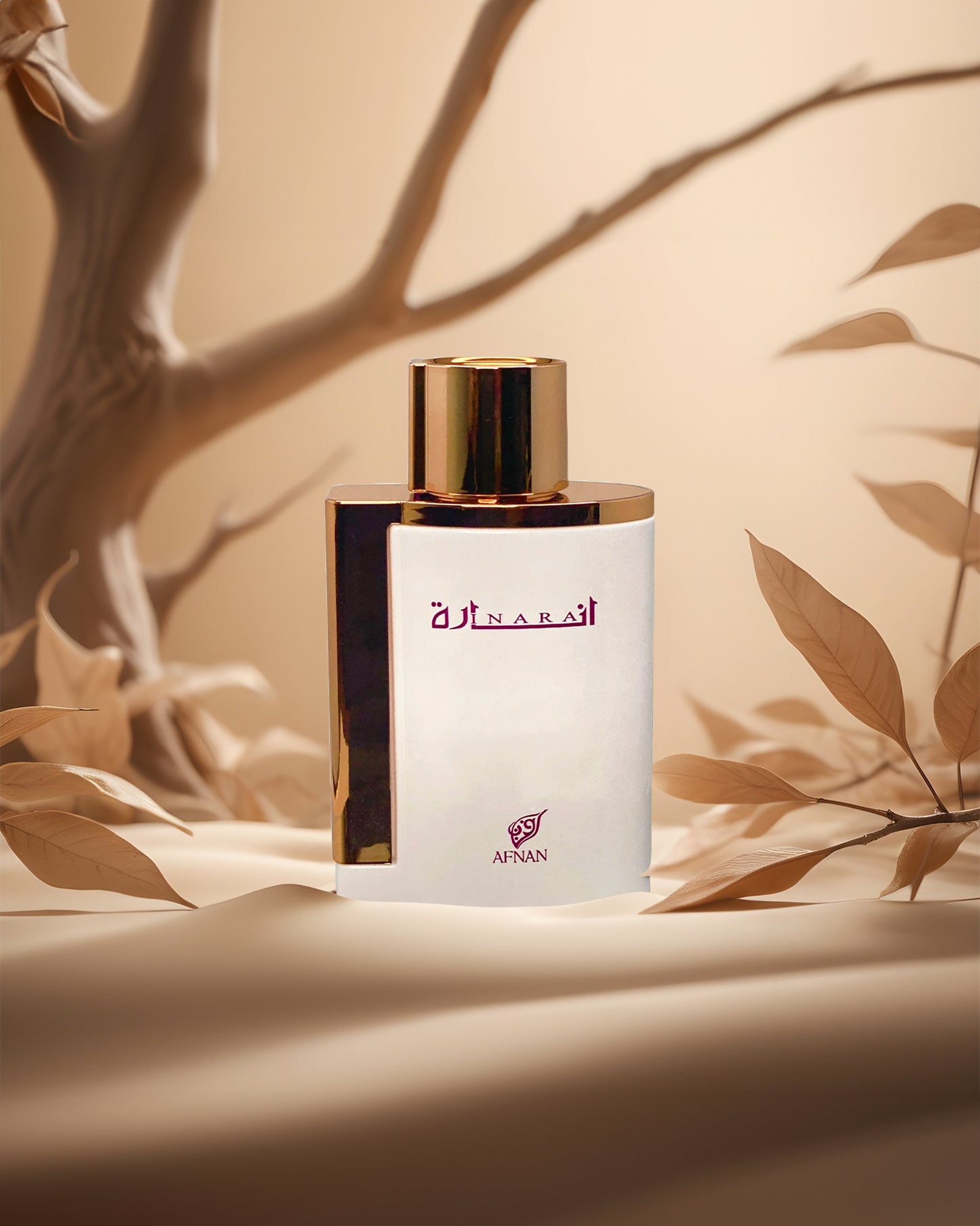 inara white eau de parfum perfume bottle photograph against warm oriental scenery