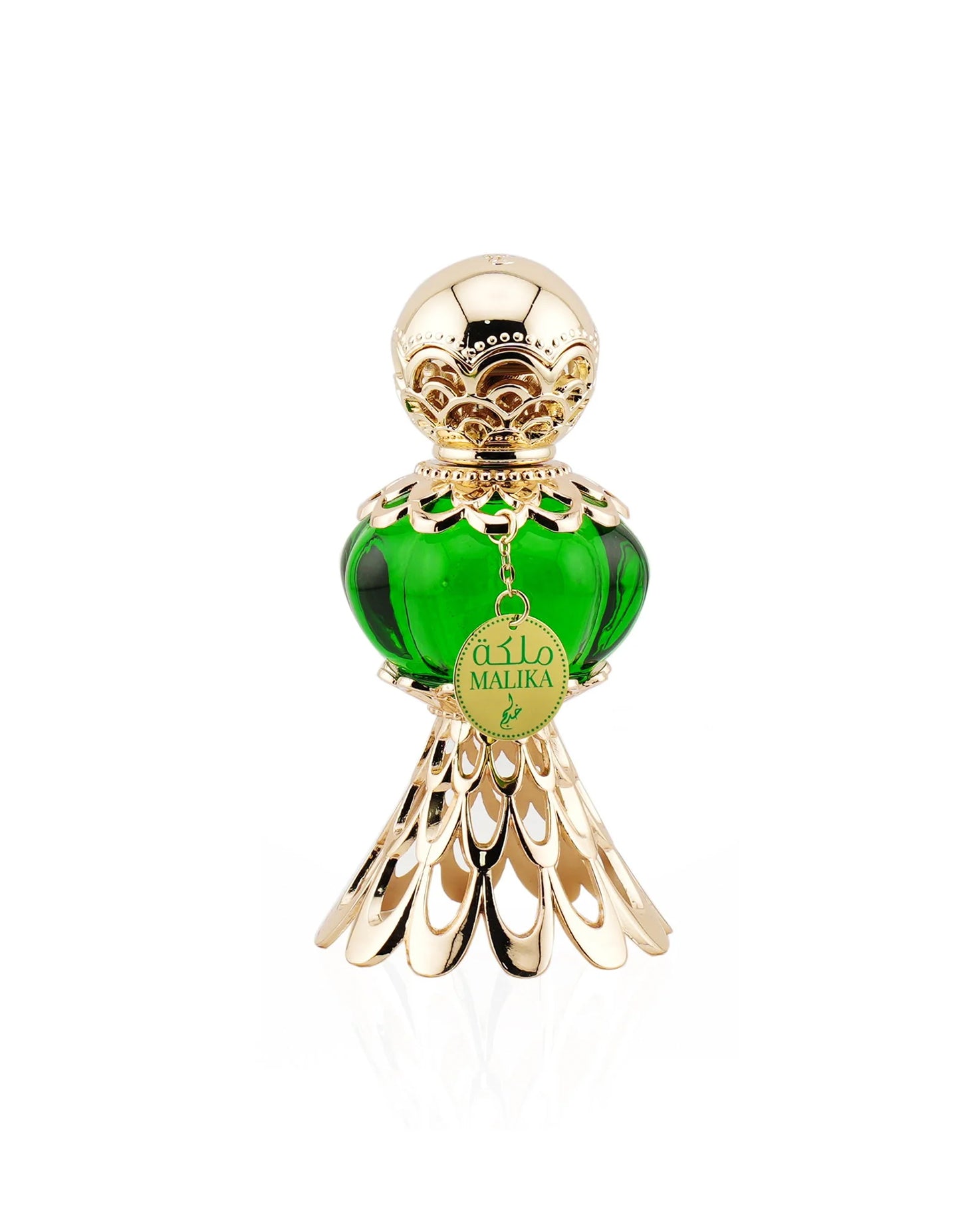 khadlaj malika green perfume oil bottle shows against white background