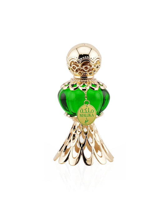 khadlaj malika green perfume oil bottle shows against white background