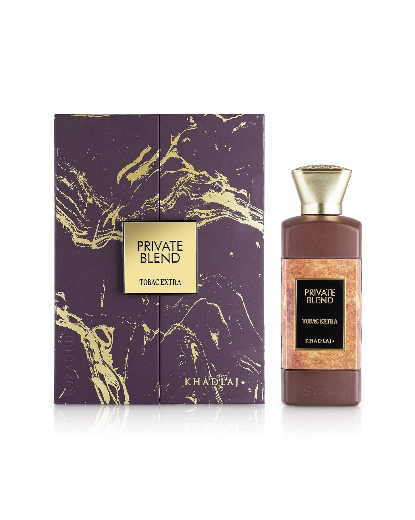 khadlaj tobac extra perfume bottle shows beside its box against white background