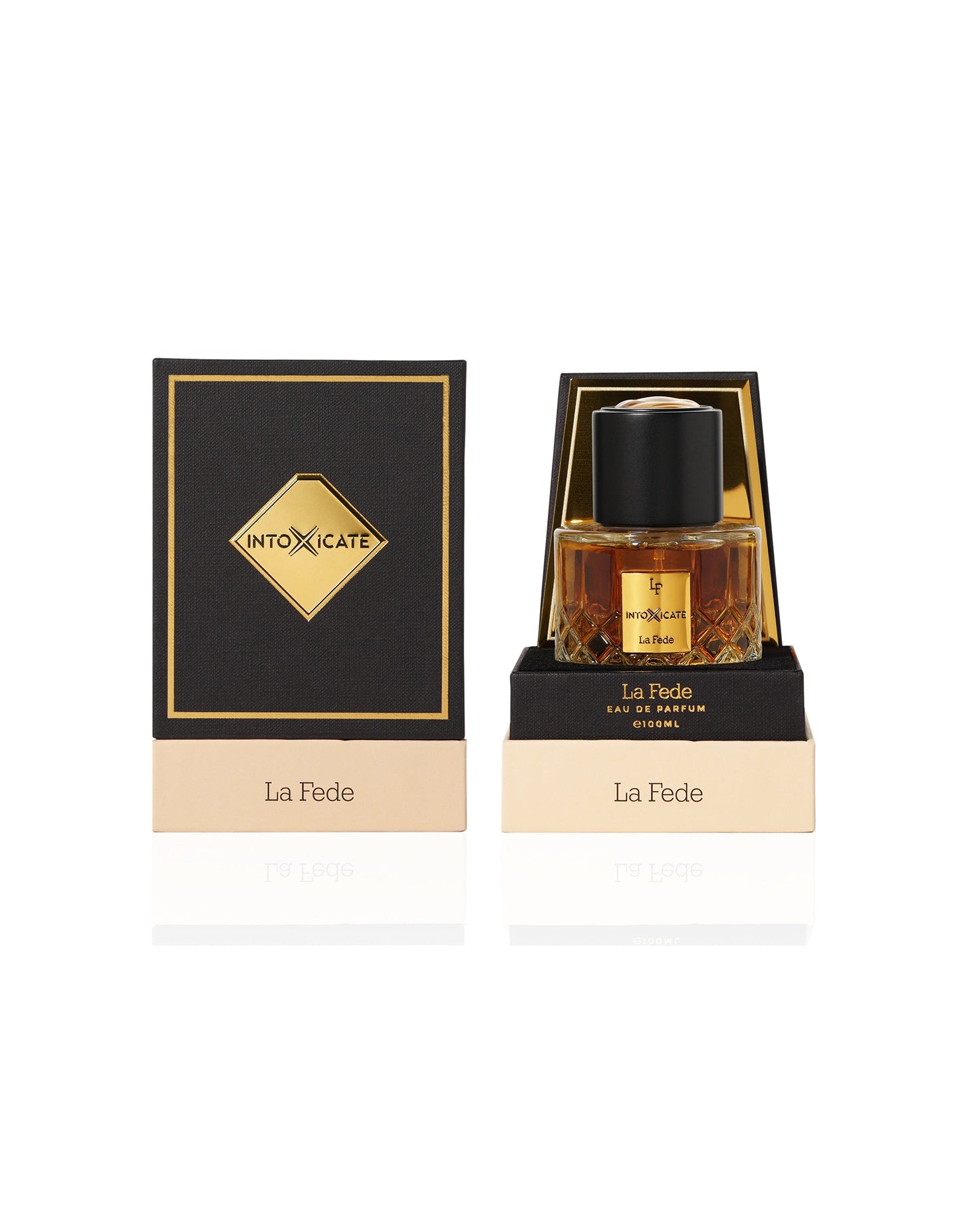 la fede Intoxicate eau de parfum perfume bottle and box against white background