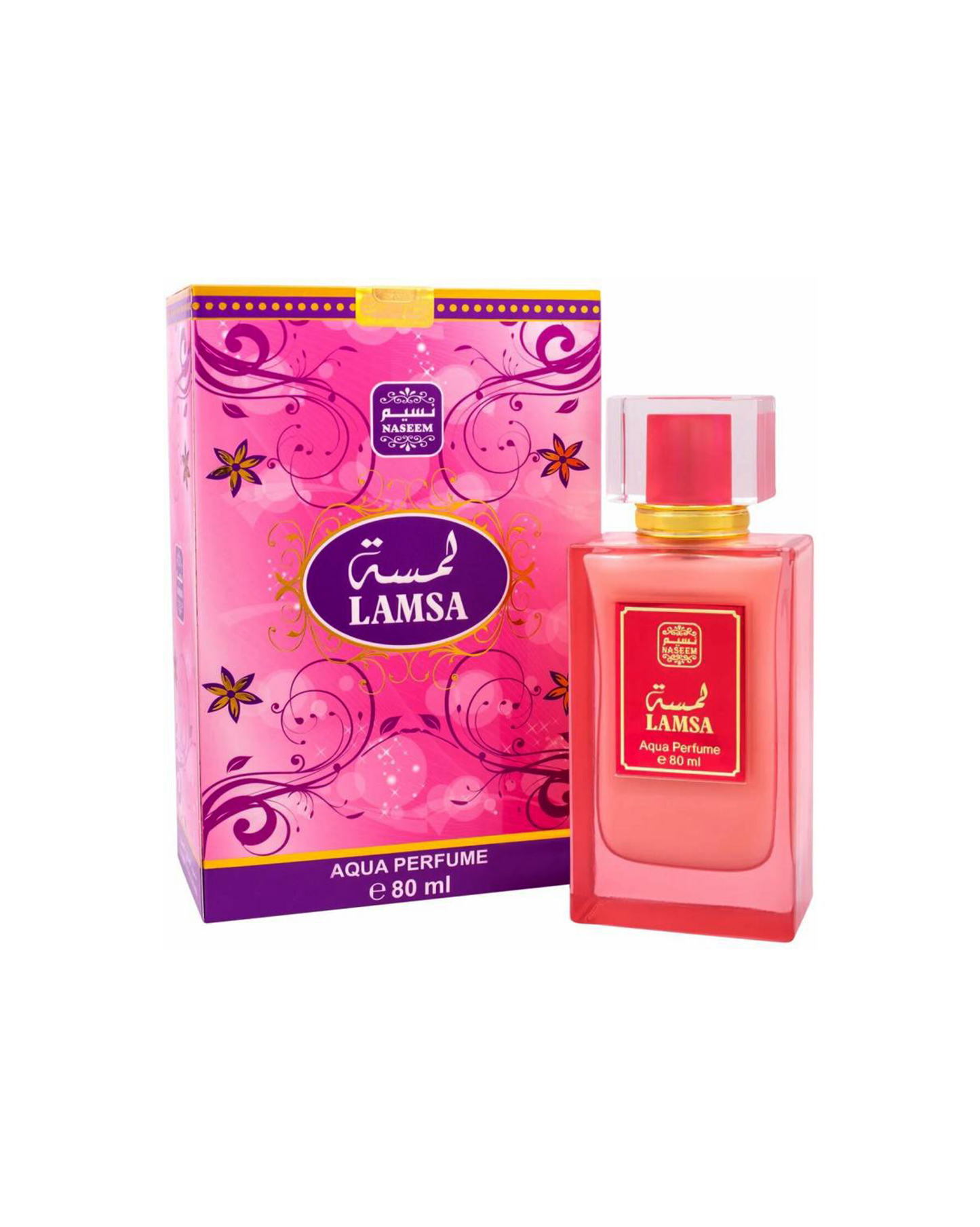 lamsa aqua parfum bottle and box against white background