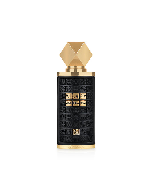 lattafa Mashrabya perfume bottle shows against white background