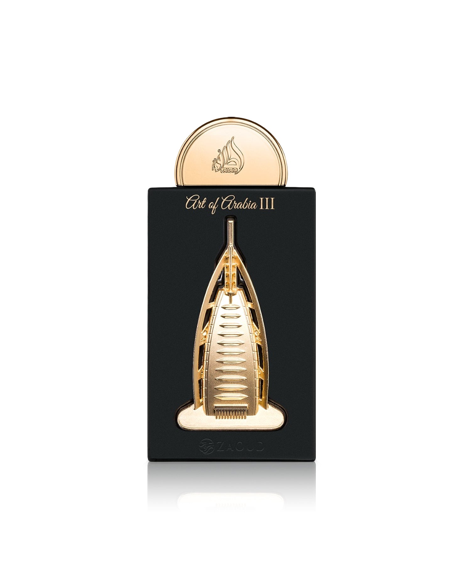 lattafa art of arabia 3 perfume bottle shows against white background