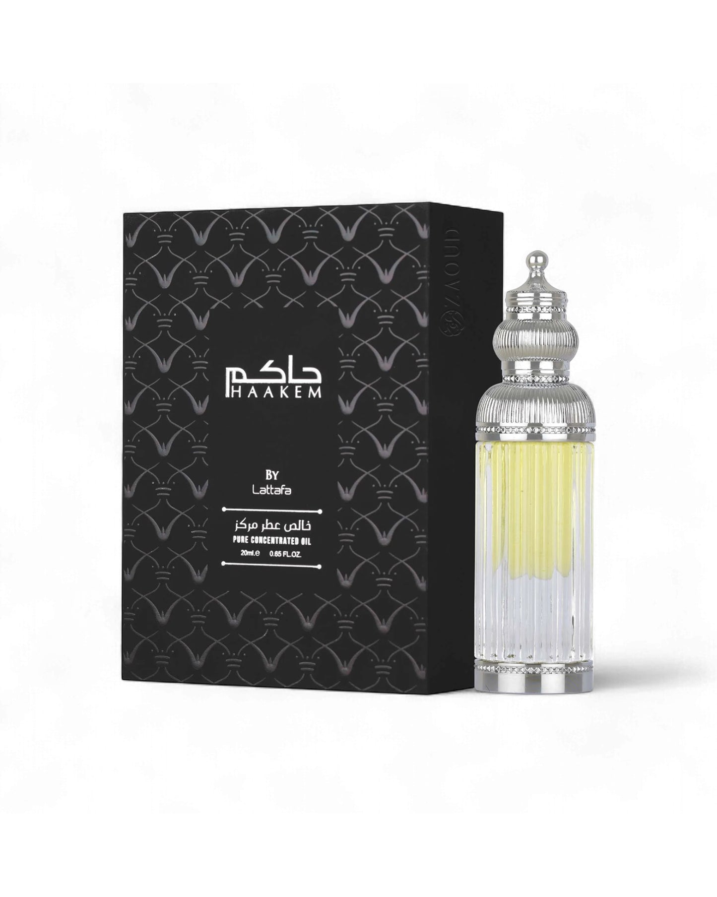 lattafa Haakem perfume oil bottle and packaging on a white background