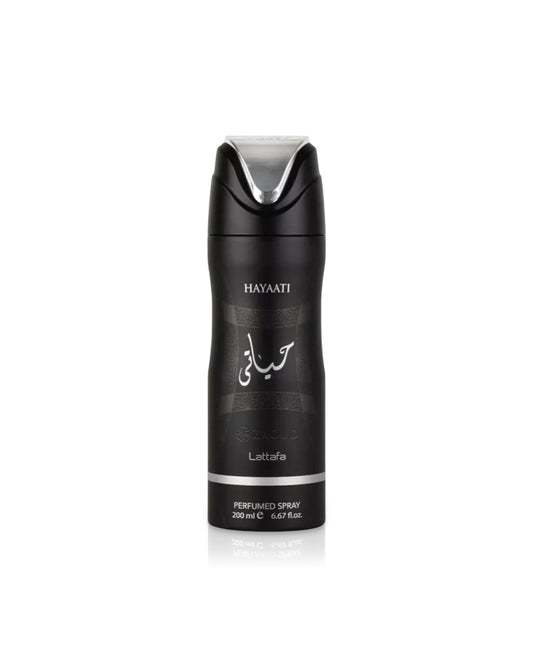 lattafa Hayaati bodyspray bottle on a white background