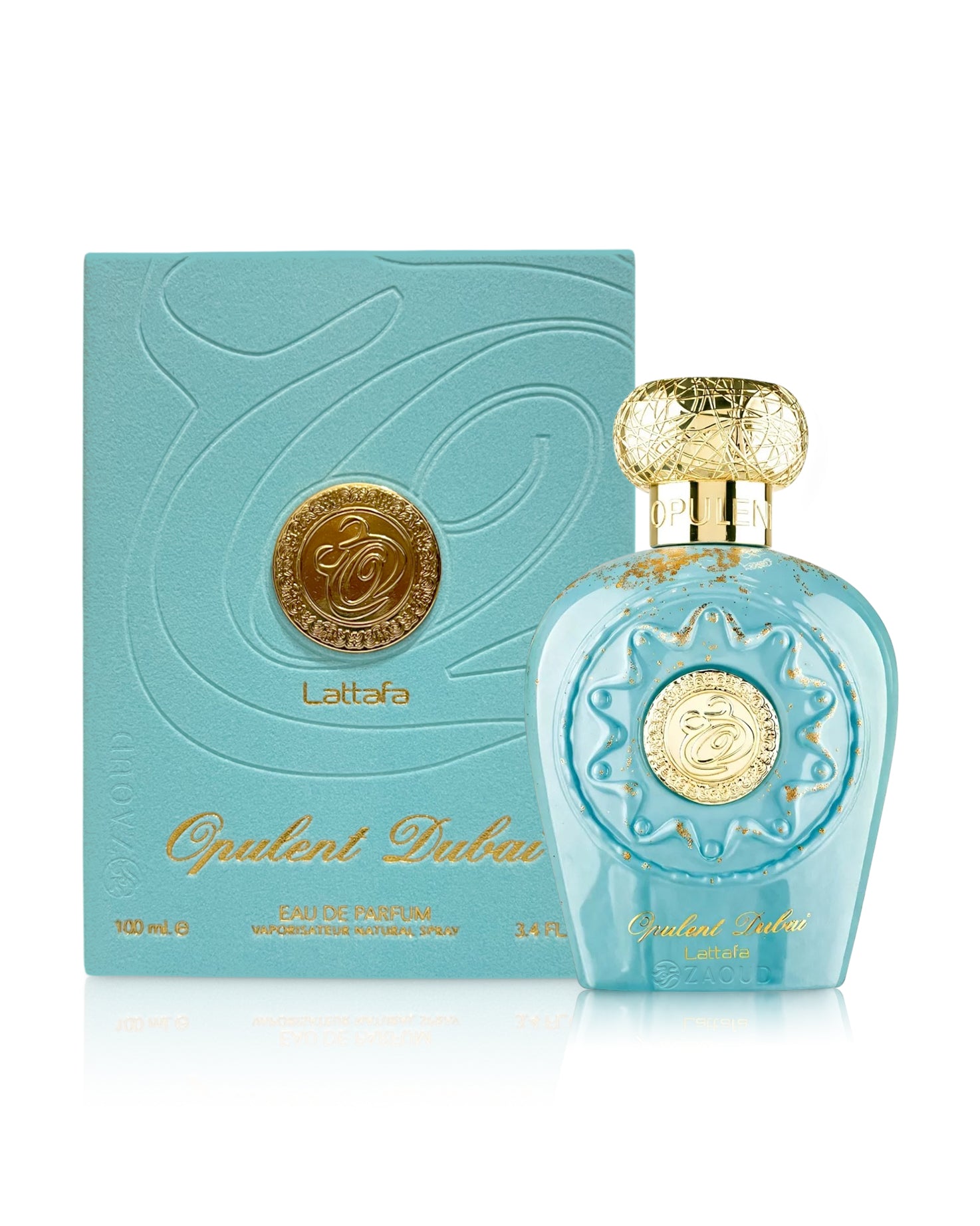 lattafa opulent dubai perfume bottle shows against white backgroun