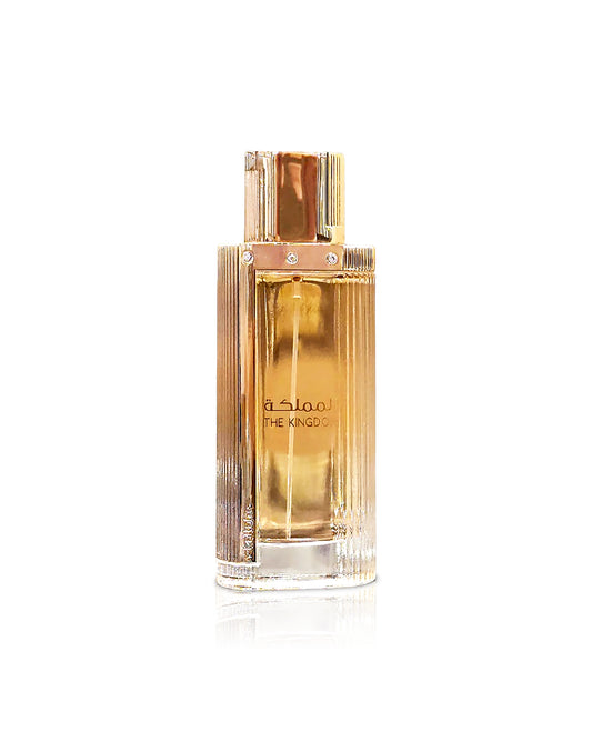 LATTAFA the kingdom for women Perfume bottle with gold label on a white background