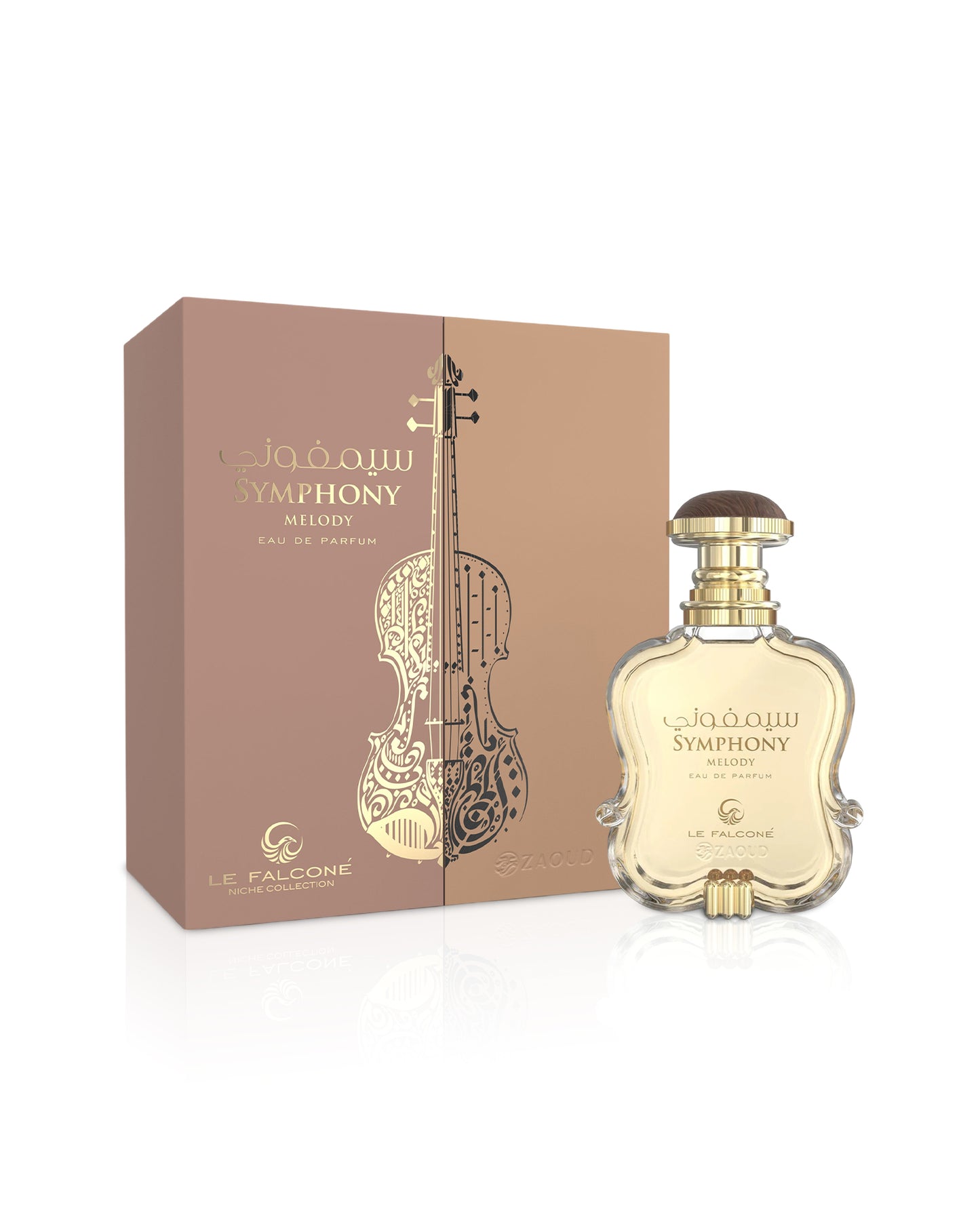 Perfume bottle and packaging of 'Le Falcone Symphony Melody' on a white background