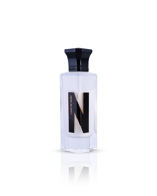 love me now aqua parfum bottle against white background