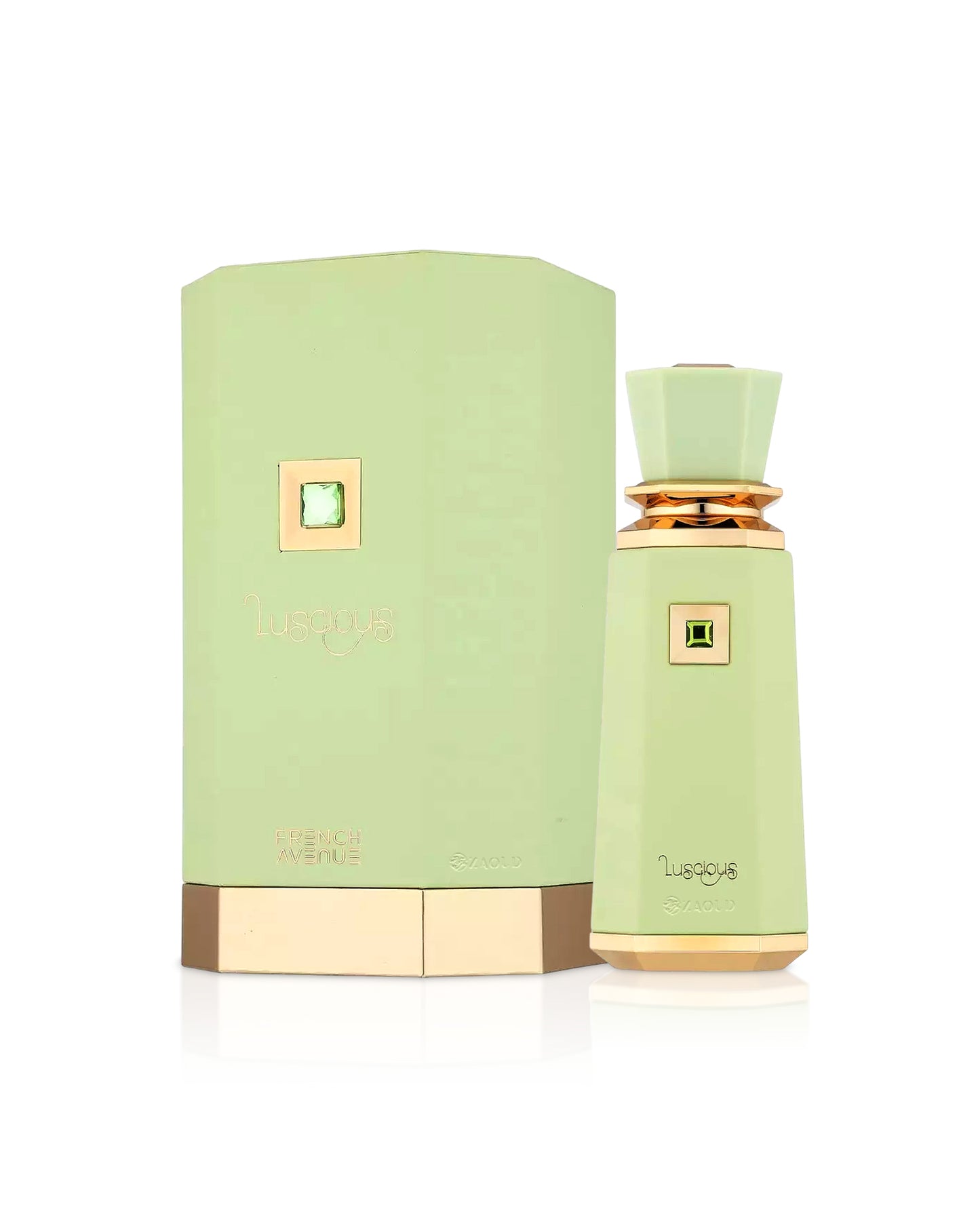 french avenue luscious perfume bottle shows beside its box against white background