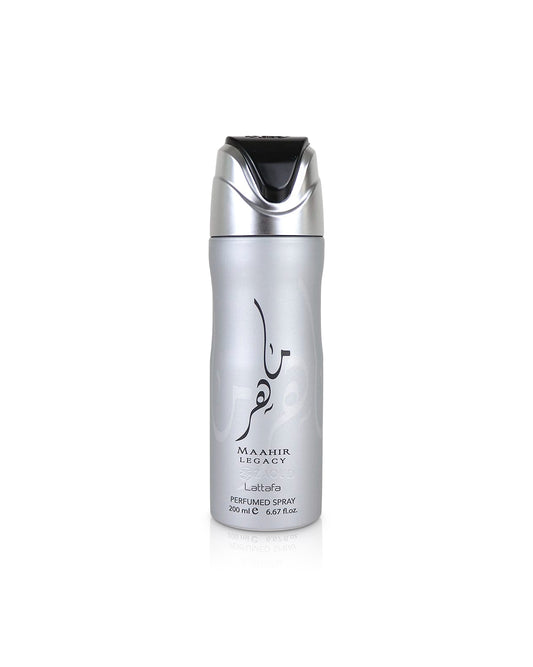 lattafa maahir legacy deodorant bottle shows against white background
