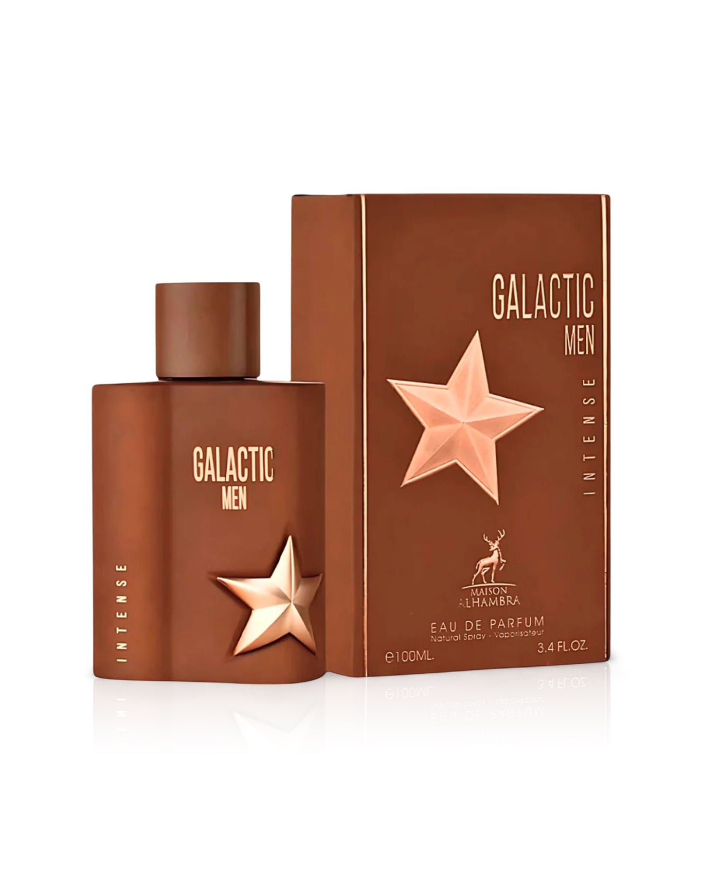 maison alhambra galactic men perfume bottle and packaging with star design on a white background