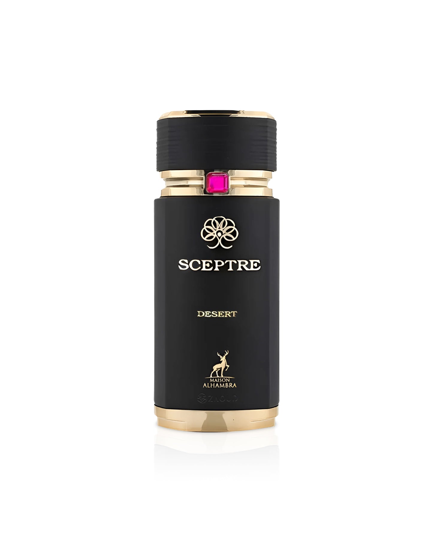 maison alhambra Black and gold bottle labeled 'Sceptre' on a white background