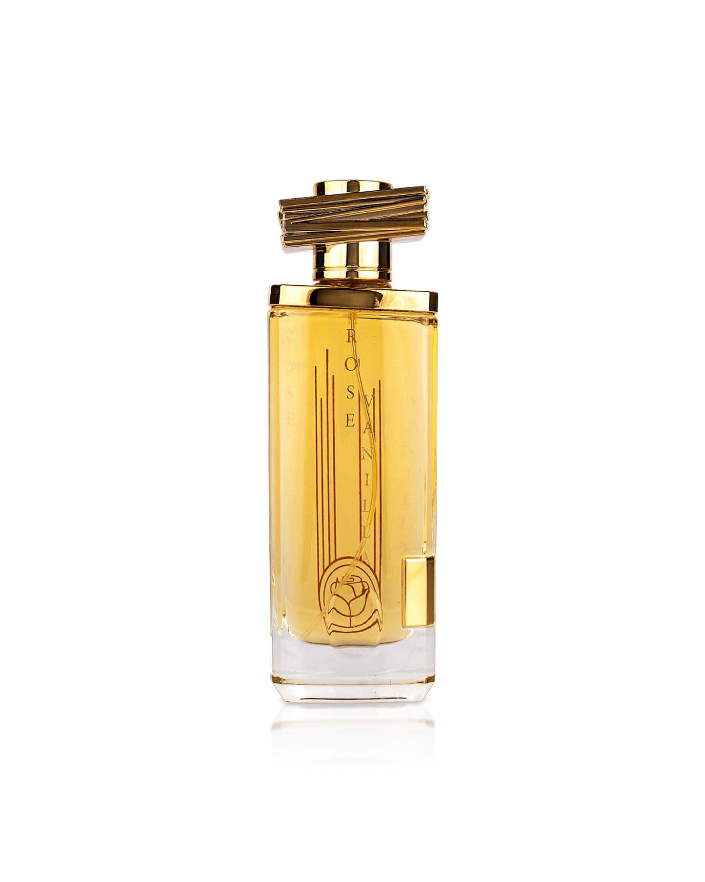 maison asrar rose vanilla perfume bottle shows against white background