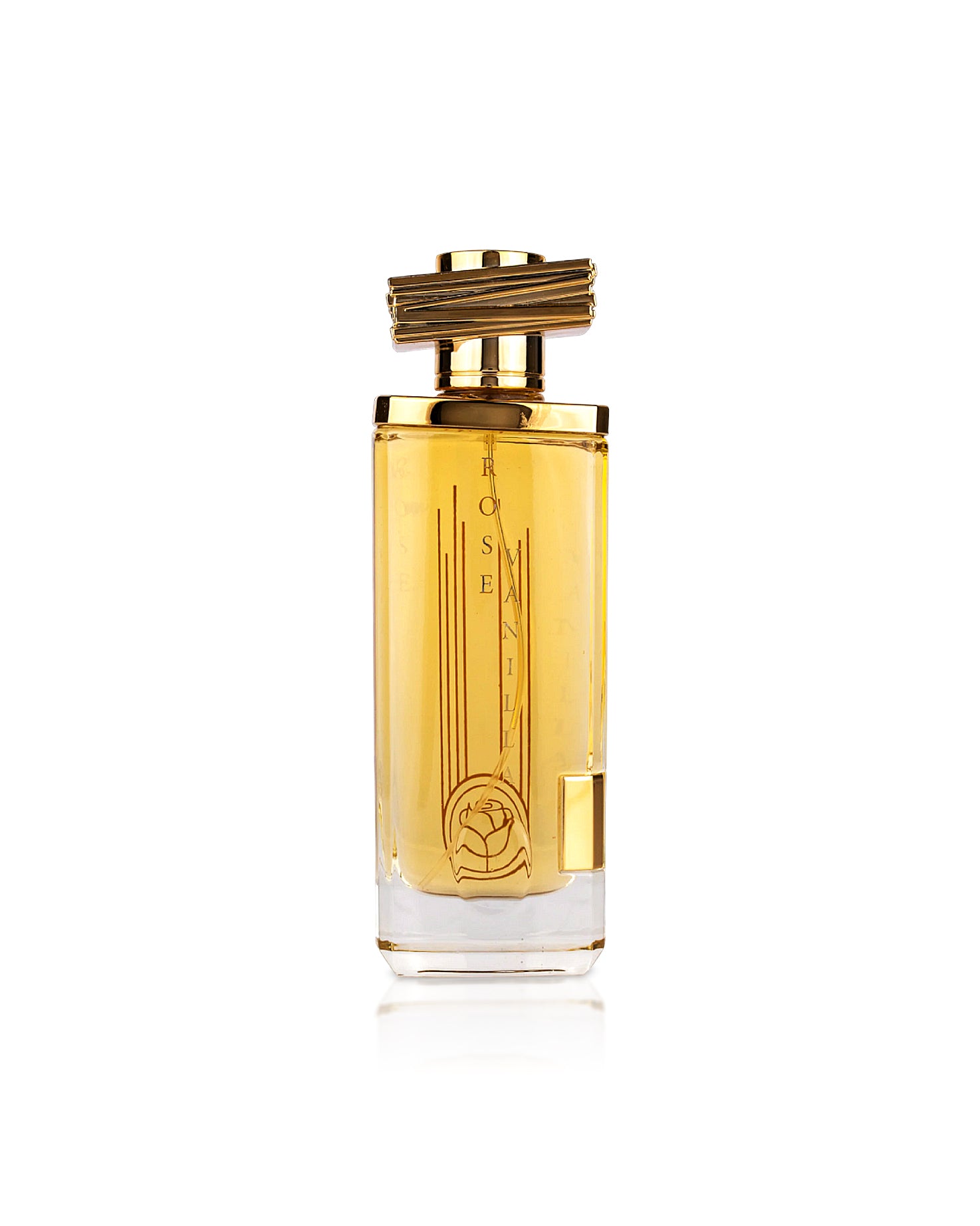 maison asrar rose vanilla perfume bottle shows against white background