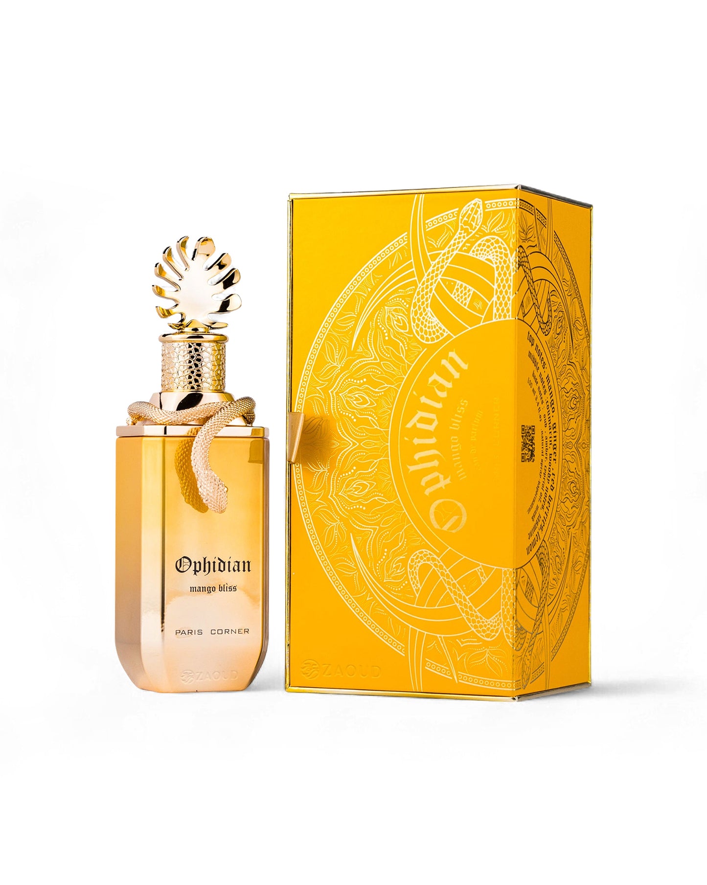paris corner mango bliss perfume bottle shows beside its box against white background