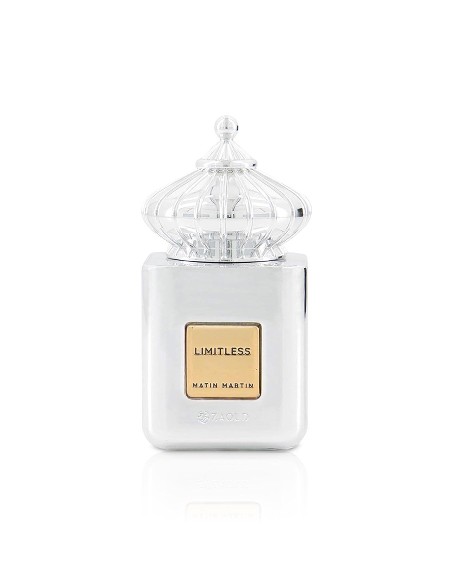 Perfume bottle labeled 'Limitless' by Matin Martin on a white background