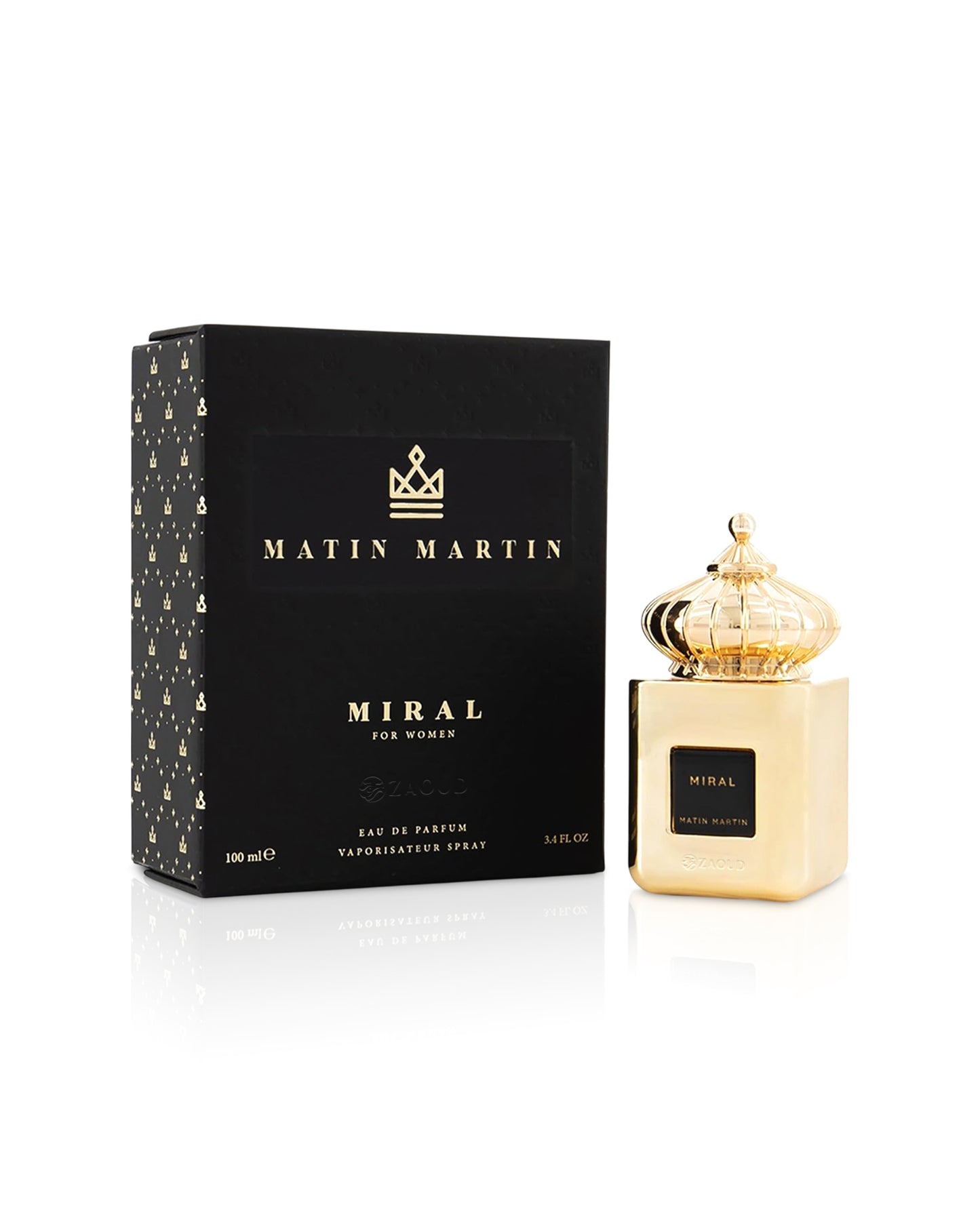 Matin Martin Miral perfume bottle and packaging on a white background