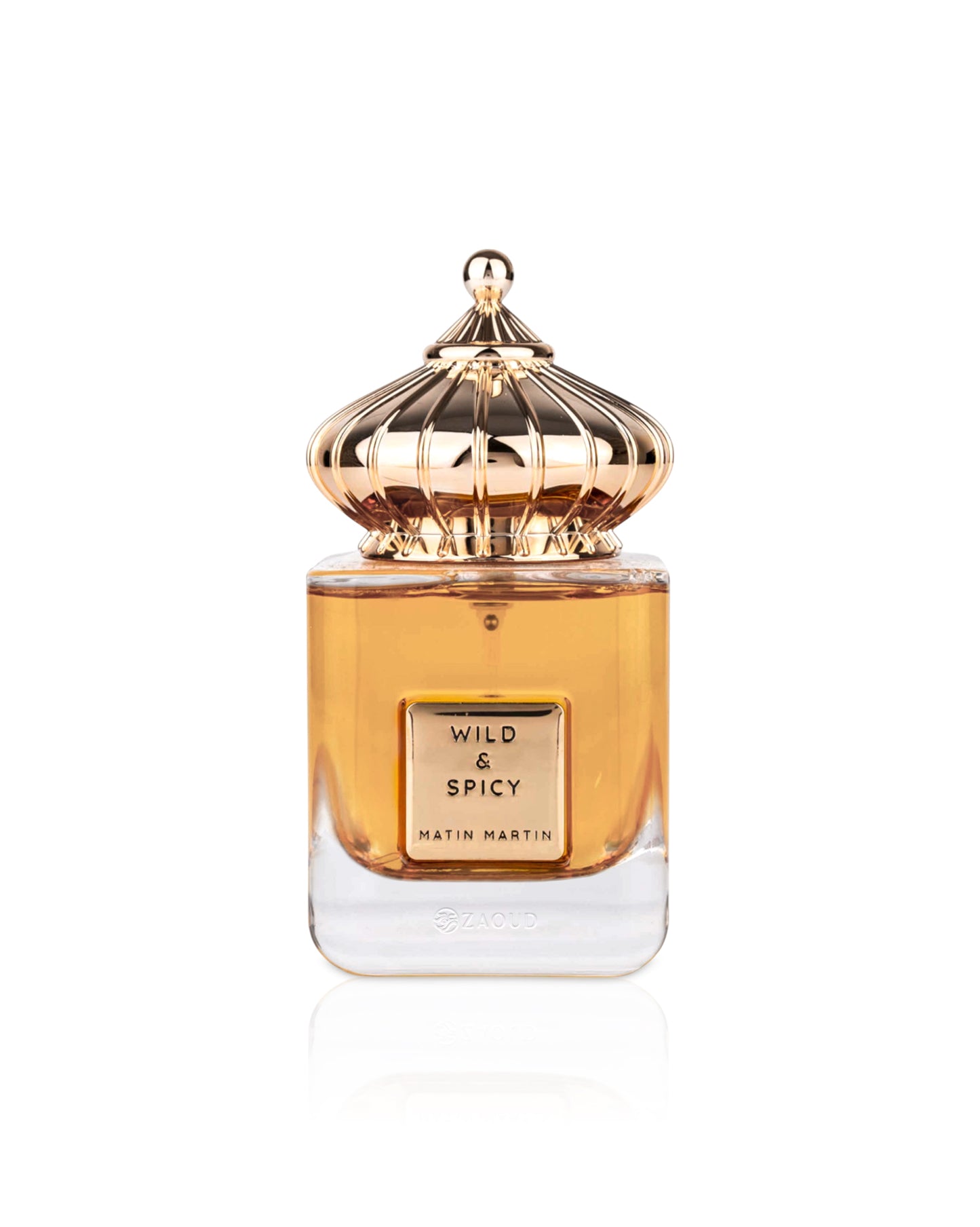 Perfume bottle labeled 'Wild & Spicy' by Matin Martin on a white background