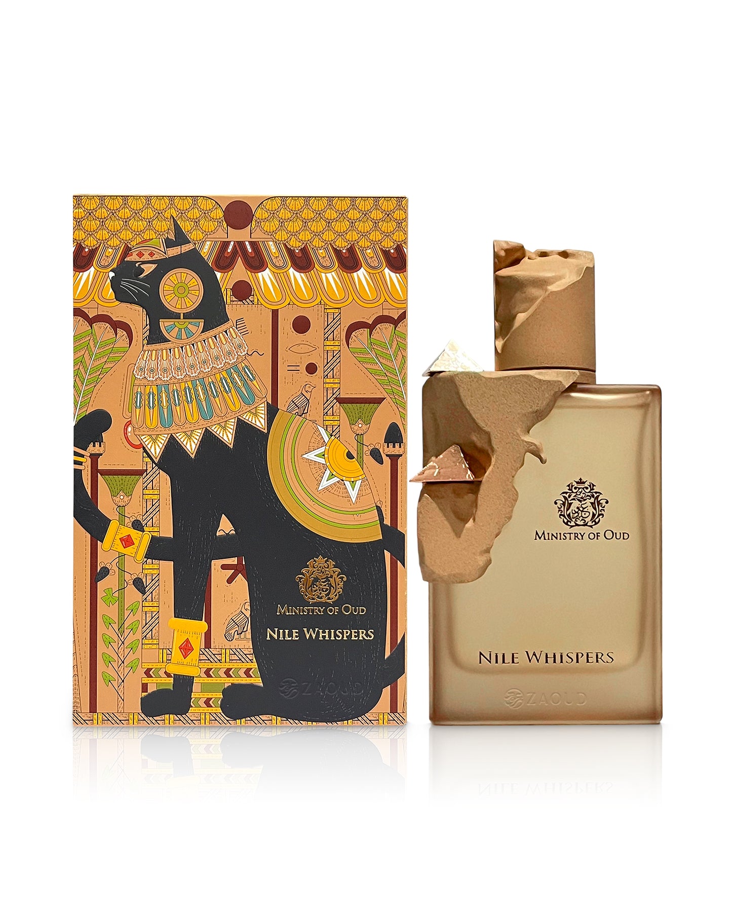 nile whispers perfume bottle shows beside its box against white background