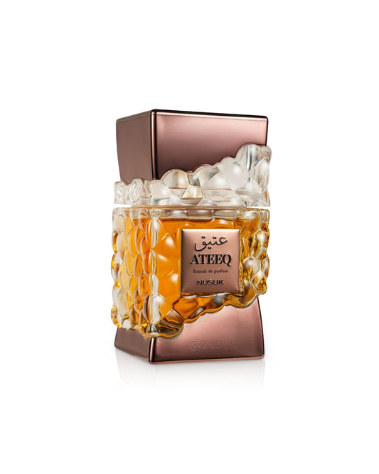 nusuk ateeq perfume bottle shows against white bckground