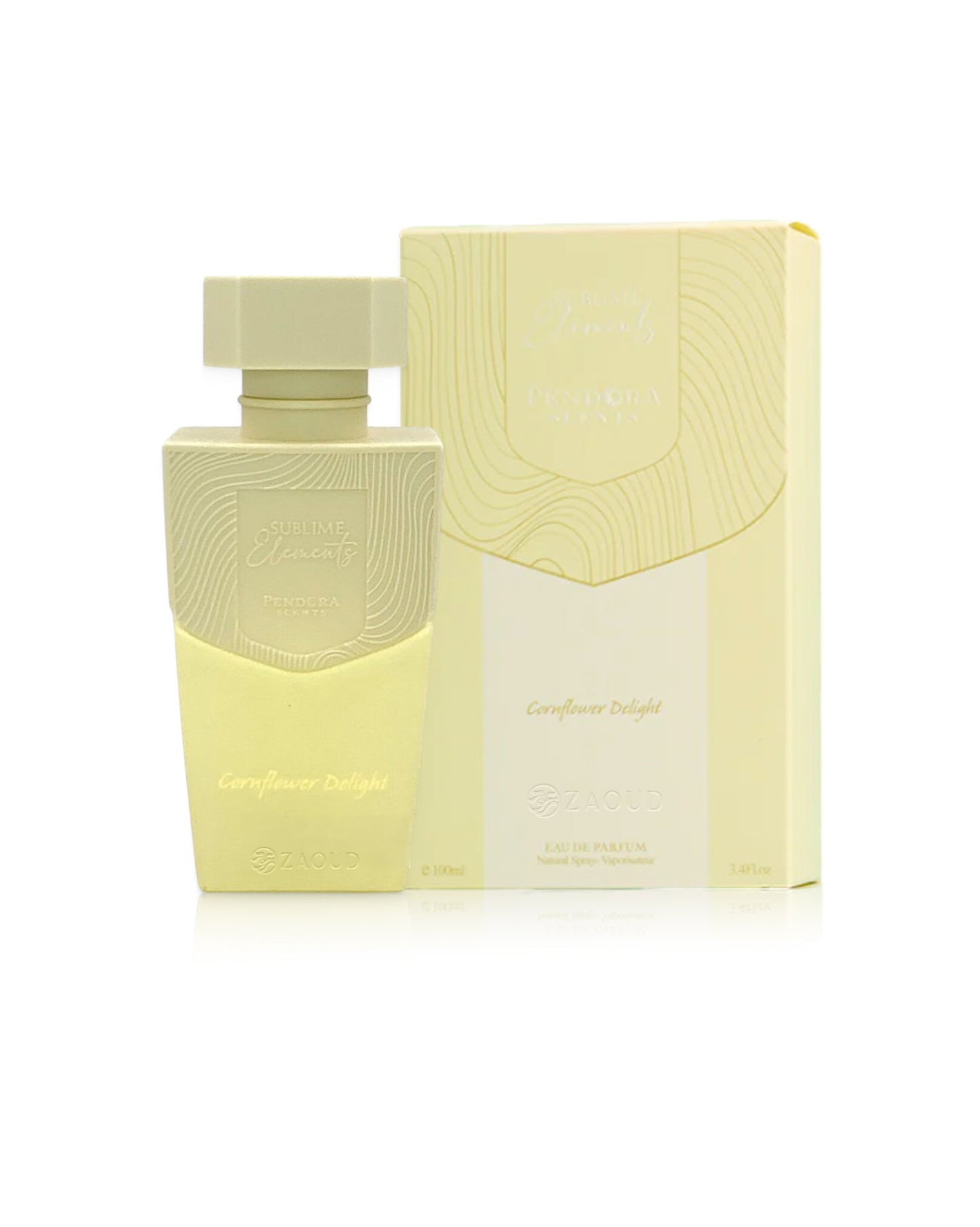paris corner cornflower delight perfume bottle shows beside its box against white background