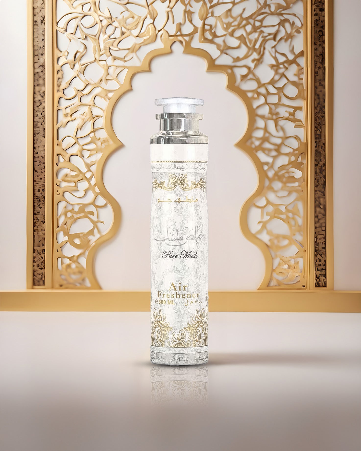 pure musk air freshener bottle photograph inside oriental design room