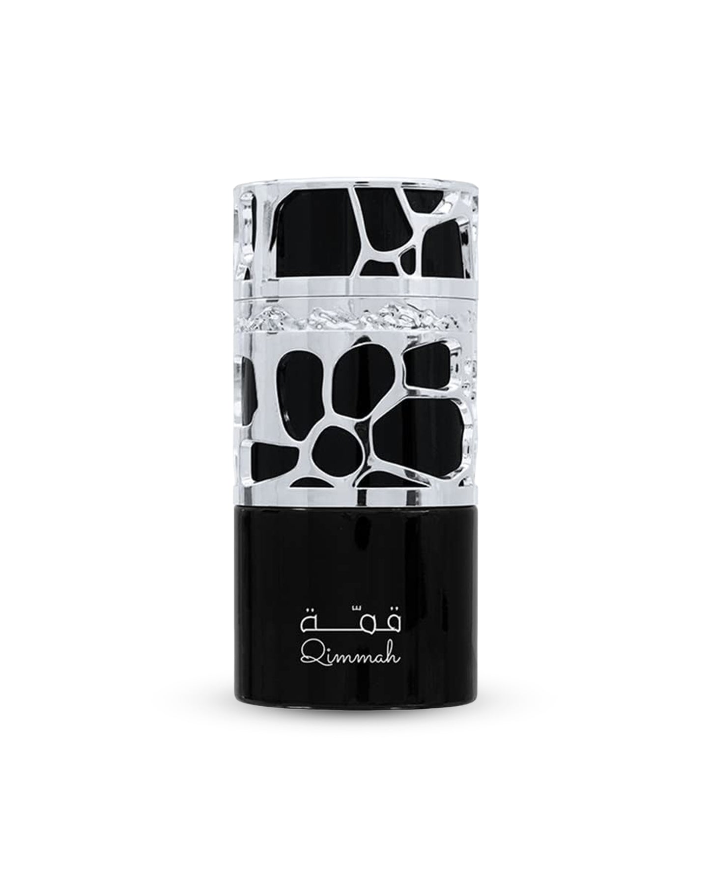Qimmah for men edp by lattafa perfume bottle shows against white background