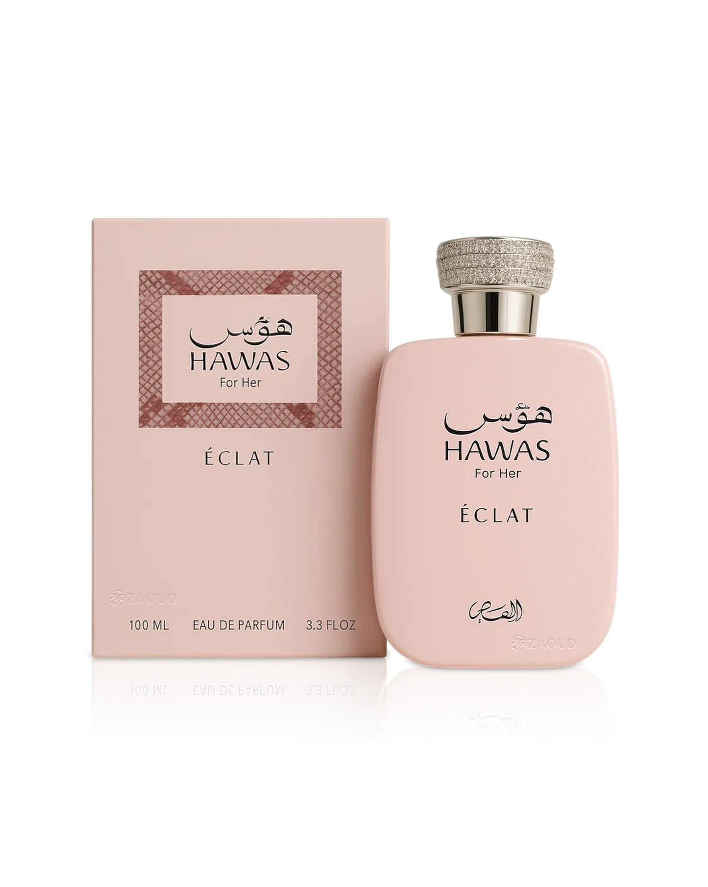Hawas Eclat perfume bottle and packaging on a white background