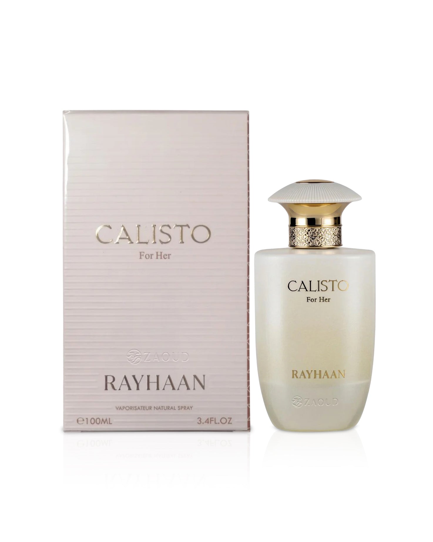 rayhaan calisto white perfume bottle and packaging on a white background