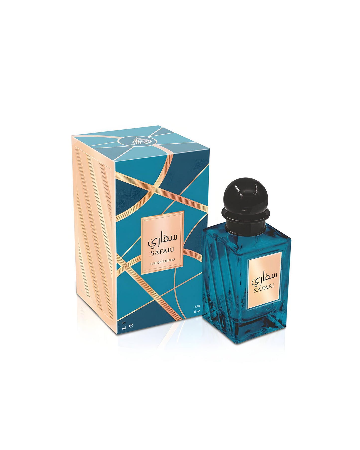 safari by fragrance world perfume bottle shows besides its box against white background