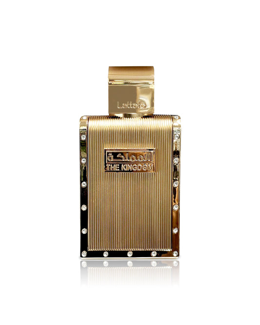 lattafa the kingdom for men perfume bottle shows against white background