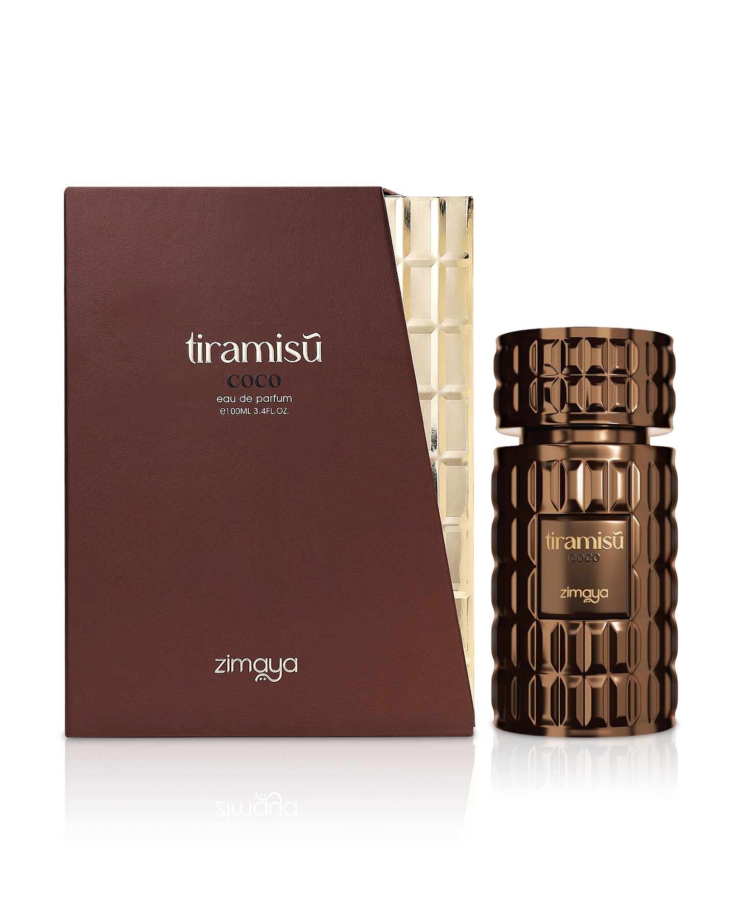 tiramisu coco perfume bottle shows beside its box against white background