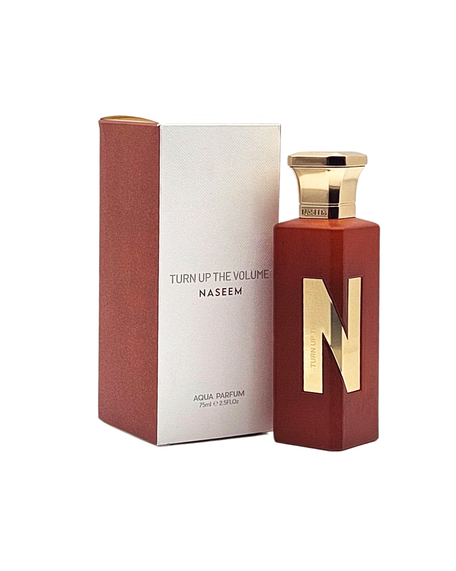 turn up the volume aqua parfum bottle and box against white background