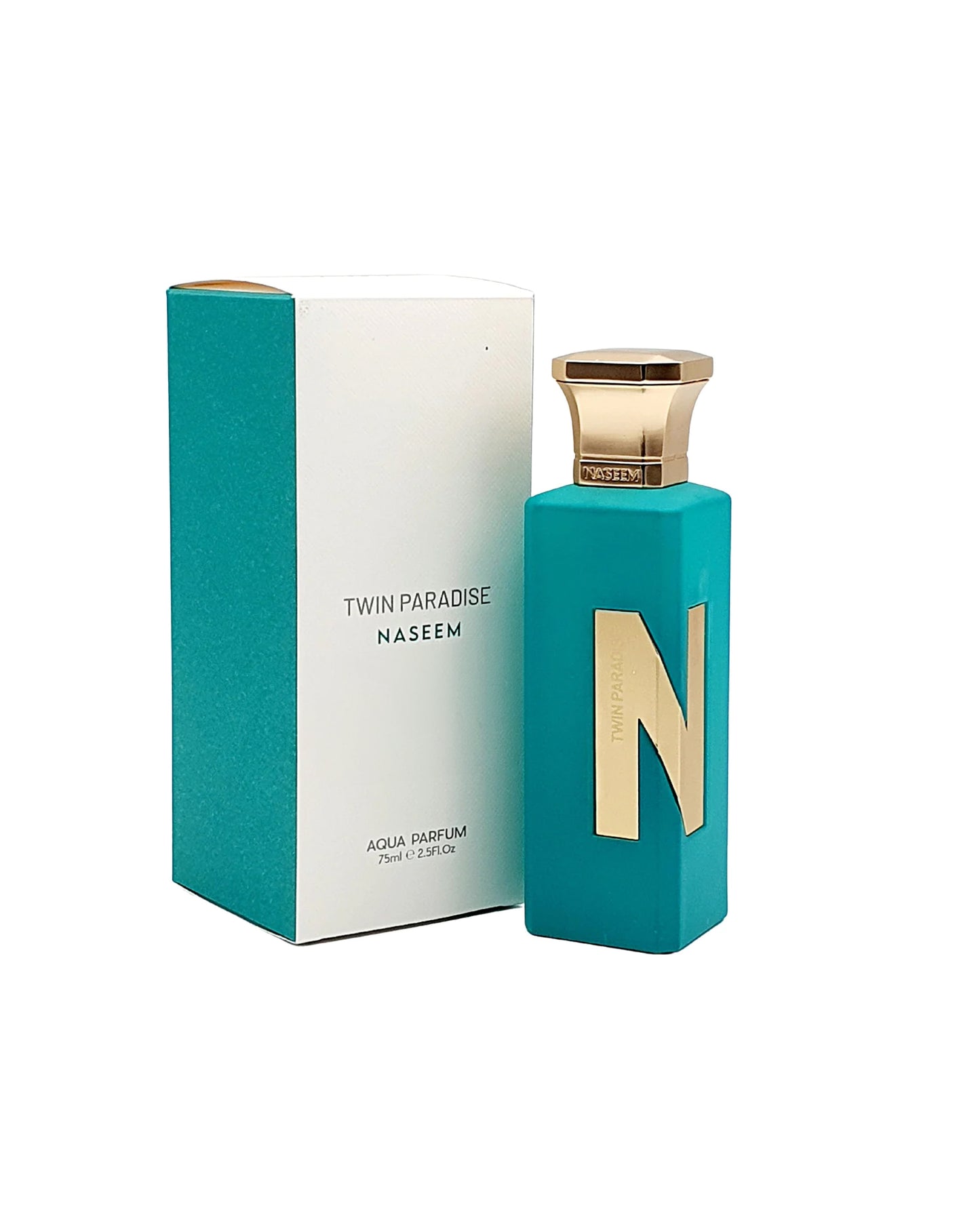 twin paradise aqua parfum bottle and box against white background