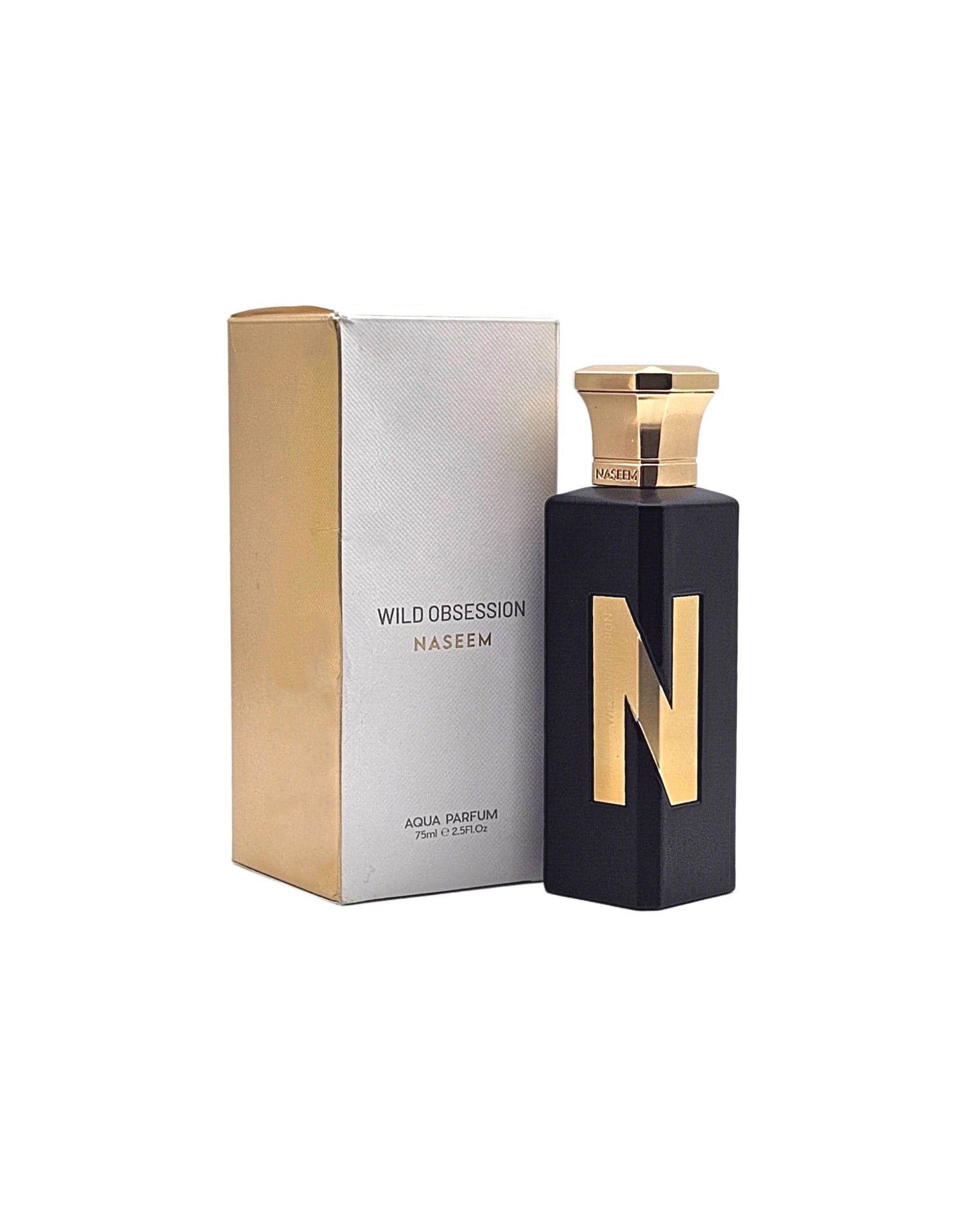 wild obsession aqua parfum bottle and box against white background
