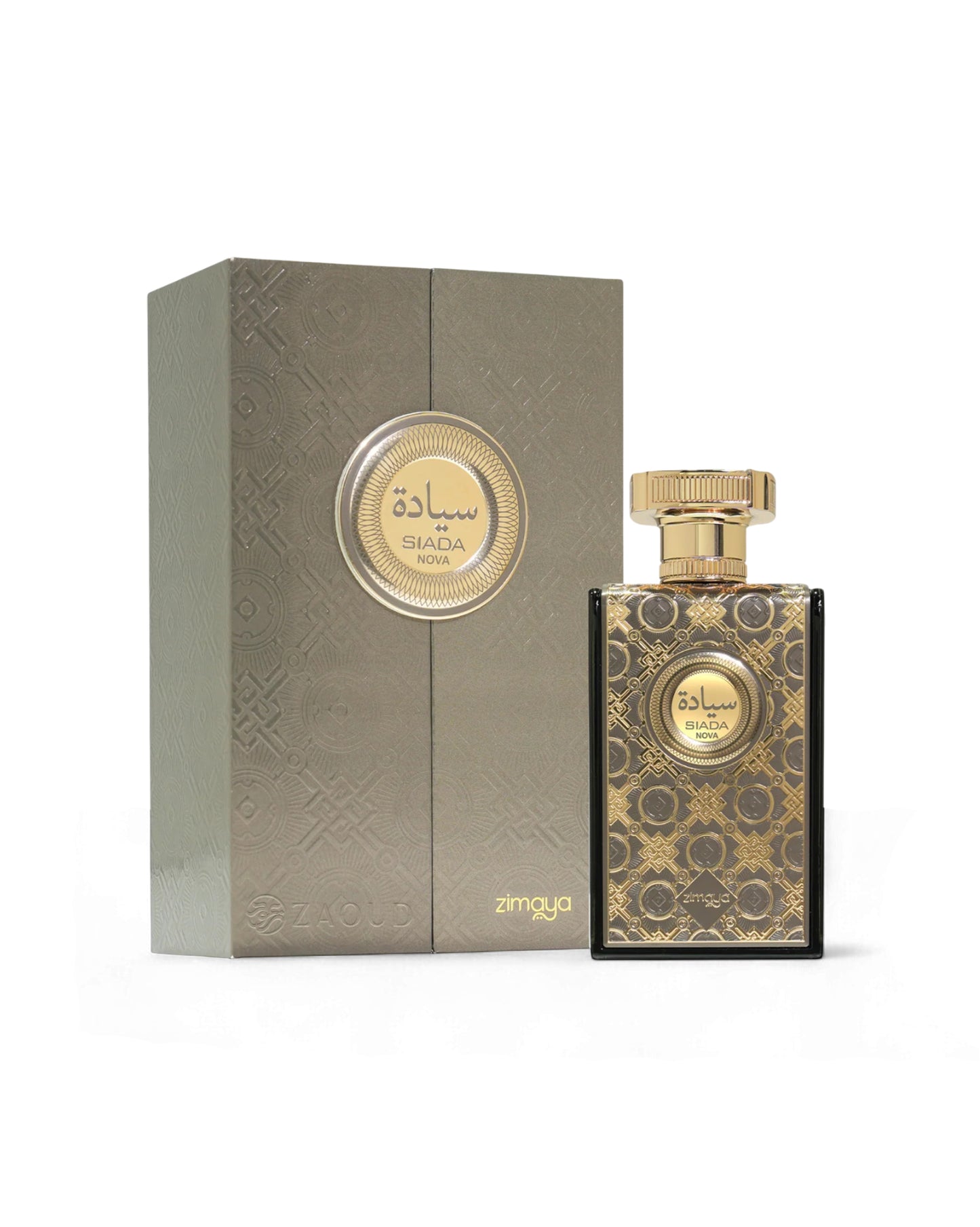 zimaya siada nova perfume bottle shows beside its packaging against white background