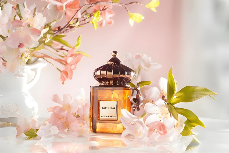 matin martin jameela perfume bottle photograph between flowers