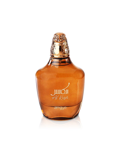 ZIMAYA AL KASER PERFUME BOTTLE SHOWS AGAINST WHITE BACKGROUND