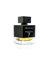 fragrance world Perfume bottle labeled 'Absolute Oud Magnificent 7' on a white background